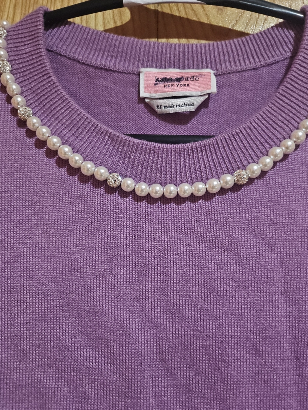 kate spade lavender crewneck sweater with pearl neckline - Picture 3 of 5